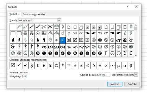 Palomita símbolo , visto o Checkmark en Excel